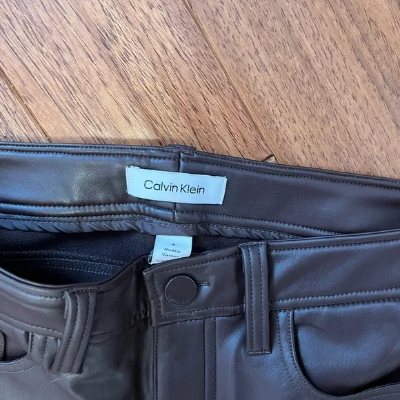 Dark Brown Faux Leather Pants - Picture 3 of 3